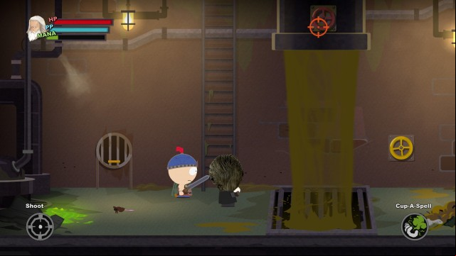 By shooting at the valves, you shut down the sludge - ManBearPig - Side quests - South Park: The Stick of Truth - Game Guide and Walkthrough
