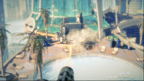Wait until helicopter gets near the pool and focus on destroying machine gun site near loudspeakers and a large display (screen above) - Chapter XII - Rooftops - p. 2 - Game Walkthrough - Spec Ops: The Line - Game Guide and Walkthrough