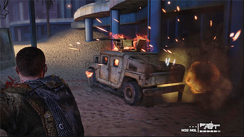 Later on you'll be forced to destroy several jeeps, but one shot should be enough to get rid of them - Chapter X: Part 2 - Stealing Water - Game Walkthrough - Spec Ops: The Line - Game Guide and Walkthrough