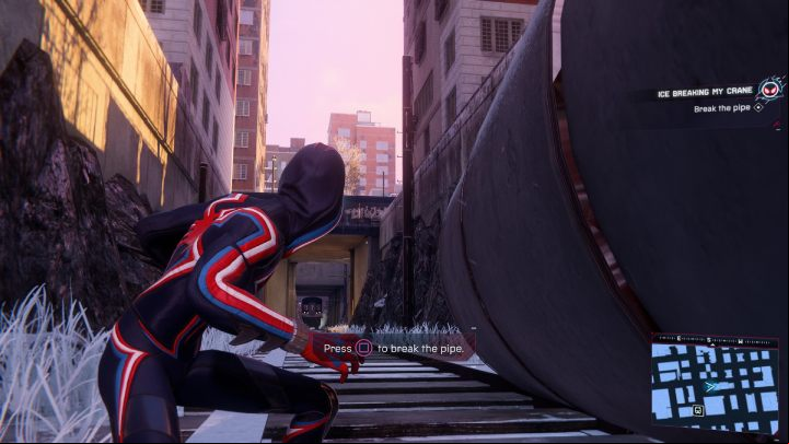 There is 1 activity from the MSMZS app available in this district - Ice breaking my crane - Spider-Man Miles Morales: Hells Kitchen - map, collectibles and locations - World Atlas - Spider-Man Miles Morales Guide