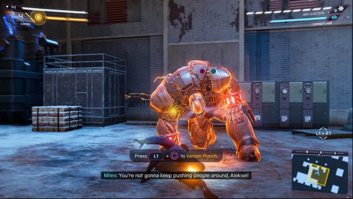 At the beginning of the battle, Miles will unlock his first new ability, Venom Strike - Spider-Man Miles Morales: Rhino boss - how to defeat him? - Bosses - Spider-Man Miles Morales Guide