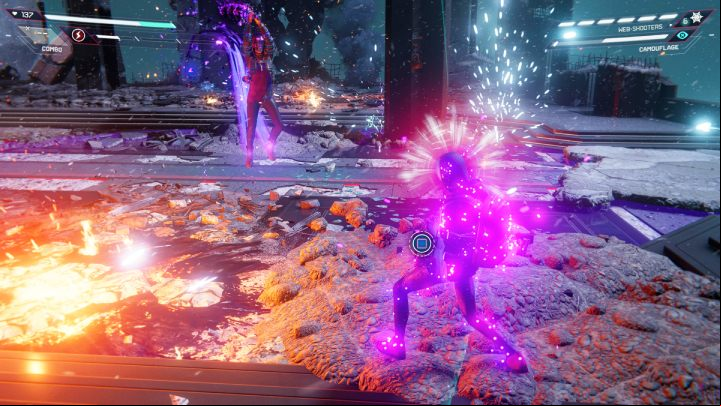 When the reactor starts pulsing, the second stage of the fight will begin on the roof of the skyscraper - Spider-Man Miles Morales: The Tinkerer boss - how to defeat him? - Bosses - Spider-Man Miles Morales Guide