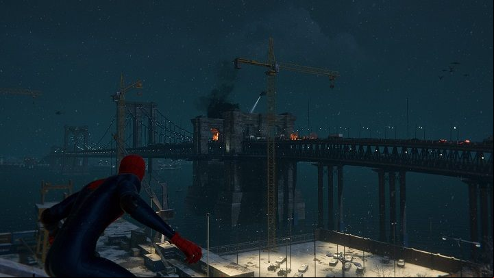 When you get rid of your enemies at the rally, head quickly towards the bridge where a massive explosion occurred - Spider-Man Miles Morales: Time To Rally walkthrough - Main missions - Spider-Man Miles Morales Guide