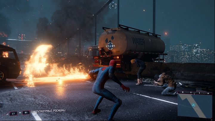 After you defeat the brawlers, the bridge will start to collapse and you will have to save the trapped people before it is too late - Spider-Man Miles Morales: Time To Rally walkthrough - Main missions - Spider-Man Miles Morales Guide