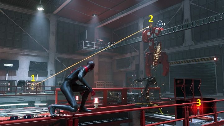 To power the laser, you need to transfer some electricity from the generator - Spider-Man Miles Morales: Tinker Tailor Spider Spy walkthrough - Main missions - Spider-Man Miles Morales Guide