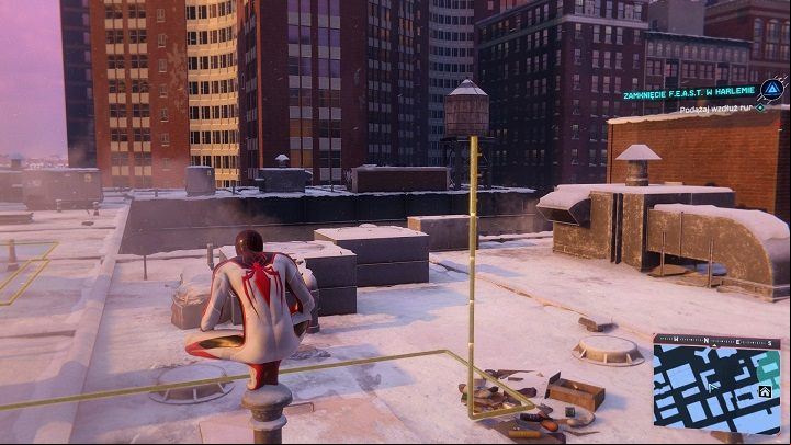 Scan the surroundings and follow the pipes to the canal by the river - Spider-Man Miles Morales: Harlem F.E.A.S.T Shut Down - walkthrough - Side missions - Spider-Man Miles Morales Guide