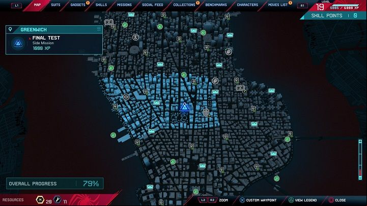 After you complete all challenges in the Spider-Training, the mission will be marked on the map - Spider-Man Miles Morales: Final Test - walkthrough - Side missions - Spider-Man Miles Morales Guide