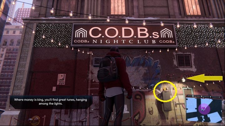 The postcard from the financial district is on the speaker of the C - Spider-Man Miles Morales: Memory Lane - walkthrough - Side missions - Spider-Man Miles Morales Guide