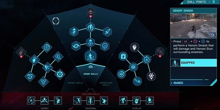 You will find the Skills tab in the main menu after pressing the touchpad - Spider-Man Miles Morales: Character development - Basics - Spider-Man Miles Morales Guide