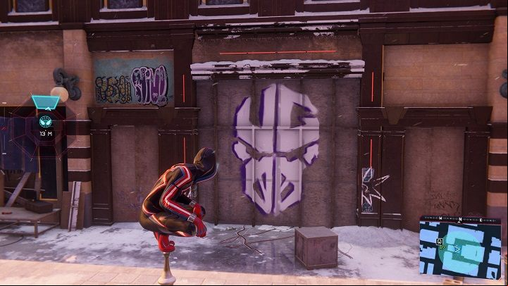 2) You will find the next cache near the Avengers headquarters in the center of the district - Spider-Man Miles Morales: All Underground Caches - list - Collectibles - Spider-Man Miles Morales Guide