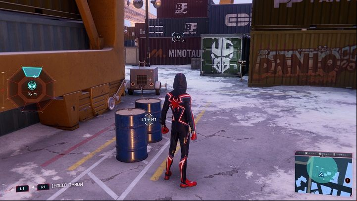 3) At the docks, find a large green container with the Underground logo - Spider-Man Miles Morales: All Underground Caches - list - Collectibles - Spider-Man Miles Morales Guide