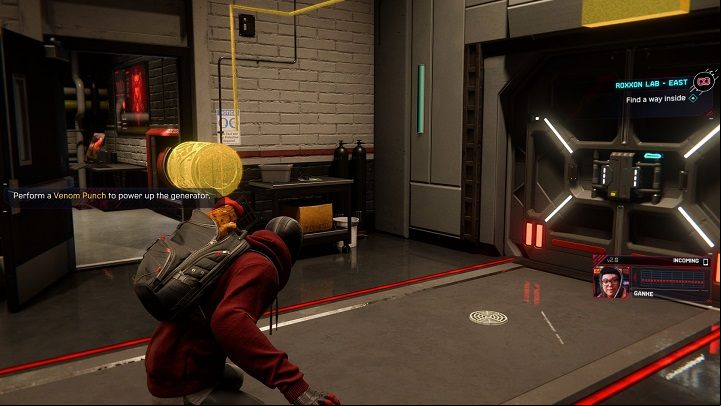 Use the venom abilities on the generator (L1 square) to open the door and clean the hall from Roxxon security guards - Spider-Man Miles Morales: Roxxon Laboratories - all locations, list - Laboratories and Hideouts - Spider-Man Miles Morales Guide