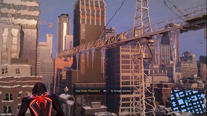 In this short task you have to talk to a worker on the roof next to the crane - Spider-Man Miles Morales: Activities in FNSM App - walkthrough, list - FNSM App - Spider-Man Miles Morales Guide