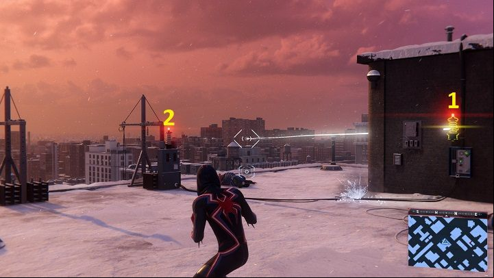 There is 1 activity available in this neighborhood from the FNSM app - Stuck on skyscraper - Spider-Man Miles Morales: Upper East Side - map, location, finds - World Atlas - Spider-Man Miles Morales Guide