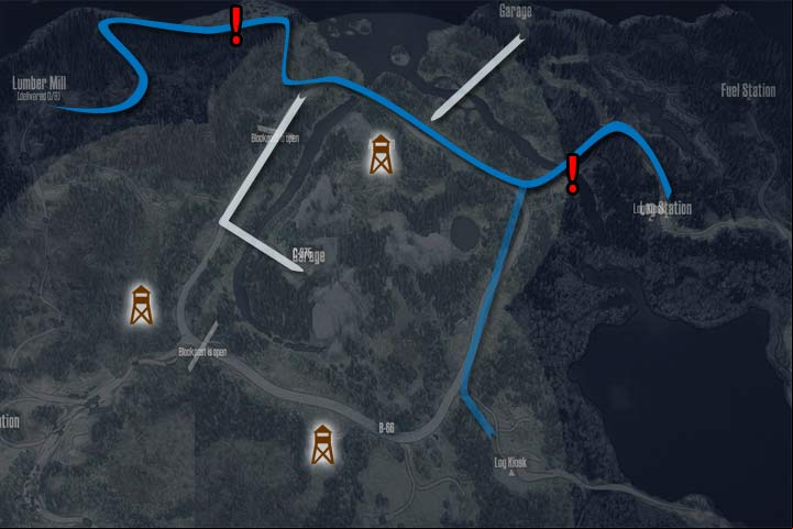 The white route leads to the garage - Seashore | Map Spintires MudRunner - Maps - Spintires MudRunner Guide and Tips