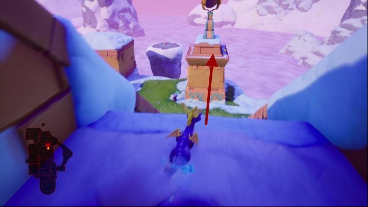 You can also use them to jump onto the roof located by the wall through which you have previously jumped - Frozen Altars | Spyro: Year of the Dragon Walkthrough - Evening Lake - Spyro Reignited Trilogy Guide