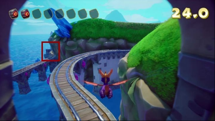 Just after the corner you will come across two gates, through them and start firing at the planes - Sunny Flight | Spyro The Dragon Walkthrough - Artisans - Spyro Reignited Trilogy Guide