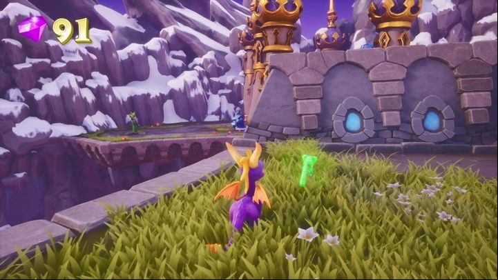Jump on the distant platform - the one where a druid and a wizard are fighting - Alpine Ridge | Spyro The Dragon Walkthrough - Magic Crafters - Spyro Reignited Trilogy Guide
