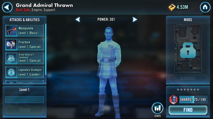 The reward for completing each fight is a specific number of character shards, that are then used to unlock the unit - How to unlock Grand iral Thrawn? | FAQ - FAQ - Star Wars: Galaxy of Heroes Game Guide