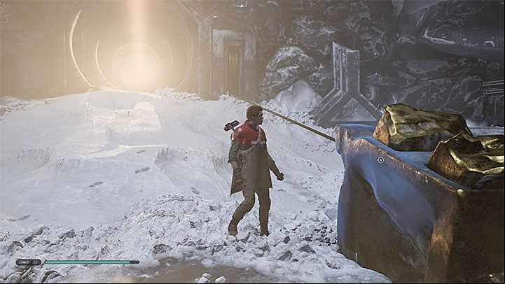 Use the interactive mechanism under the hanging crystal and use Force Pull on it to change its position - Chapter 5 Ilum | Fallen Order Walkthrough - Main Story - Star Wars Jedi Fallen Order Guide