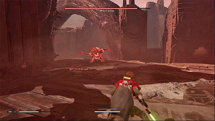 Nydak Alpha also has red attacks - it can jump towards the main character or slam the ground - Nydak Alpha (Dathomir) | Fallen Order Boss - Bosses - Star Wars Jedi Fallen Order Guide