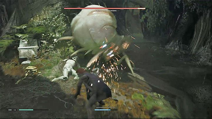 The best way to attack Albino Wyyyschokk is after each successful parry and after each dodged attack - Albino Wyyyschokk (Kashyyyk) | Fallen Order Boss - Bosses - Star Wars Jedi Fallen Order Guide