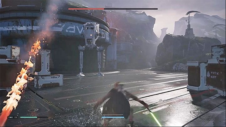 The third type of bosss attack is the launch of homing missiles - AT-ST (planet Zeffo) | Fallen Order Boss - Bosses - Star Wars Jedi Fallen Order Guide