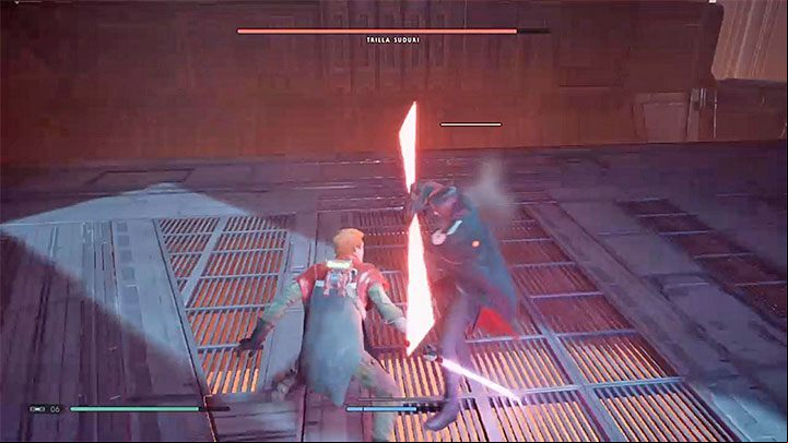 Trilla has the ability to move quickly around the arena - Chapter 6 Fortress Inquisitorius - game finale | Fallen Order Walkthrough - Main Story - Star Wars Jedi Fallen Order Guide