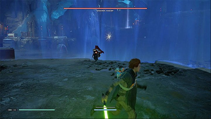 During your way to the Mantis spaceship, you will encounter an enemy bounty hunter called Crusher Hagopa - Chapter 3 Tomb of Miktrull | Fallen Order Walkthrough - Main Story - Star Wars Jedi Fallen Order Guide
