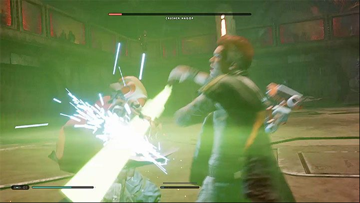 Dont forget to use the Force to stop the bounty hunters attacks (especially the stronger ones) or to pull/push him - Chapter 4 The Prison | Fallen Order Walkthrough - Main Story - Star Wars Jedi Fallen Order Guide