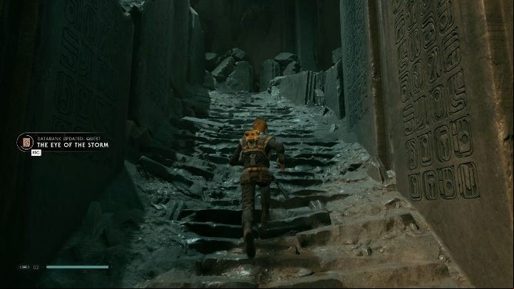 To go further, you need to climb the stairs and squeeze through the narrow ages - Tomb of Eilram | Jedi Fallen Order Tombs - Tombs - Star Wars Jedi Fallen Order Guide