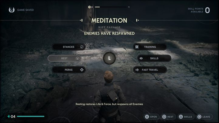 While using a meditation point, players can access the skill tab where they can level up - and thus gain access to new upgrades - Star Wars Jedi Survivor: Can you reset skill points? - Cal and BD-1 - Star Wars Jedi Survivor guide