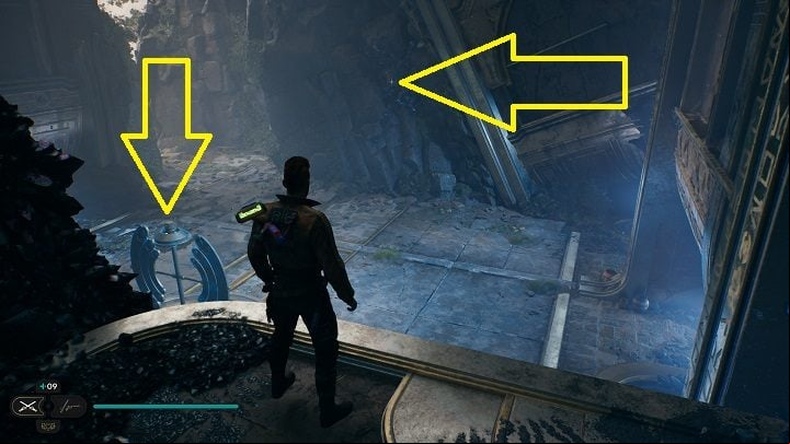 Take the orb and throw it into the amplifier - Jedi Survivor: Devastated Settlement - list of secrets (Part 1) - Koboh - Star Wars Jedi Survivor guide