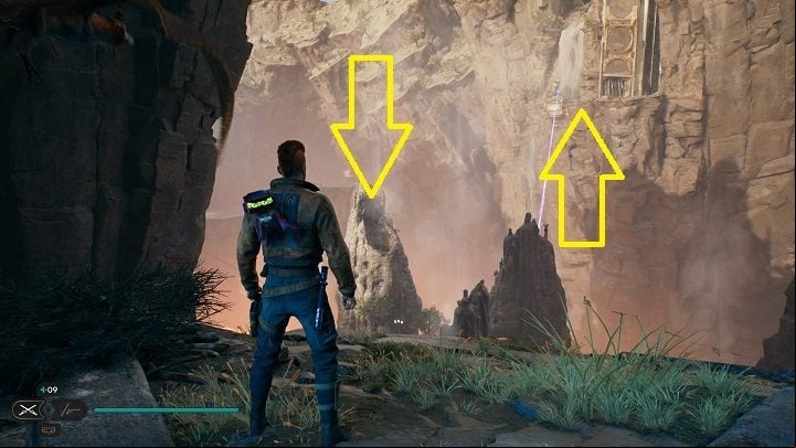 Go back up and then outside, to a flying creature - Jedi Survivor: Devastated Settlement - list of secrets (Part 1) - Koboh - Star Wars Jedi Survivor guide