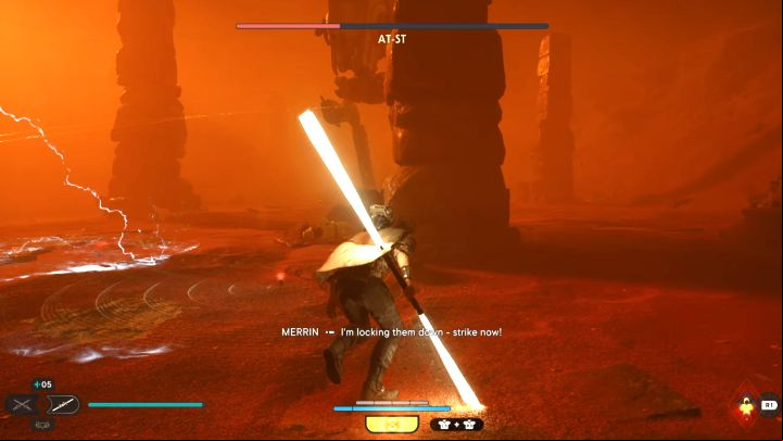 Avoid traps that are scattered by the machine - Jedi Survivor: How to defeat the boss AT-ST? - Bosses - Star Wars Jedi Survivor guide