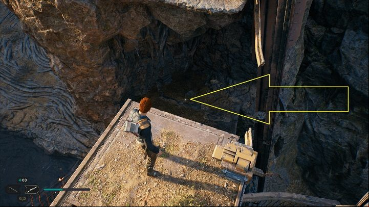 Before you get from the last place to the meditation point, from the middle part of the age at the precipice, jump down to the ledge below - Jedi Survivor: Derelict Dam - list of secrets, part 1 - Koboh - Star Wars Jedi Survivor guide