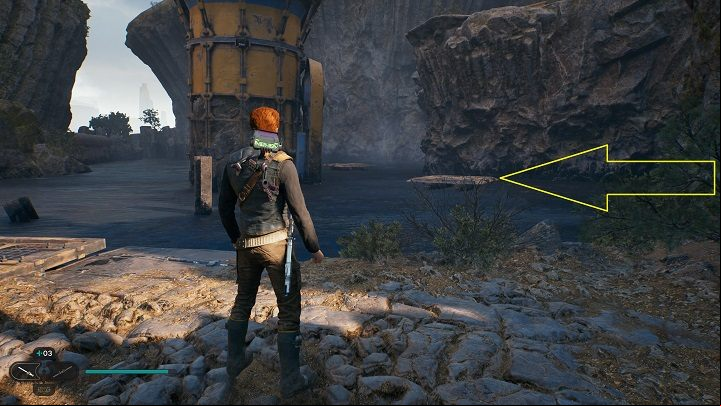 When you climb higher by jumping between the platforms on the tar lake and then defeat the two opponents, you will see another tar lake with platforms - Jedi Survivor: Derelict Dam - list of secrets, part 1 - Koboh - Star Wars Jedi Survivor guide
