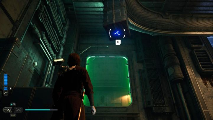 For higher located green gates, for example, you first have to find a place to use the rope to climb or perform a wall run - Star Wars Jedi Survivor: How to by a green gate? - Explore - Star Wars Jedi Survivor guide