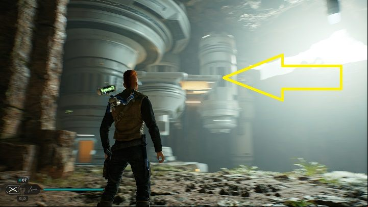 To reach the treasure, you must first jump to the high platform shown in the picture above - Jedi Survivor: Rift age - list of secrets - Koboh - Star Wars Jedi Survivor guide
