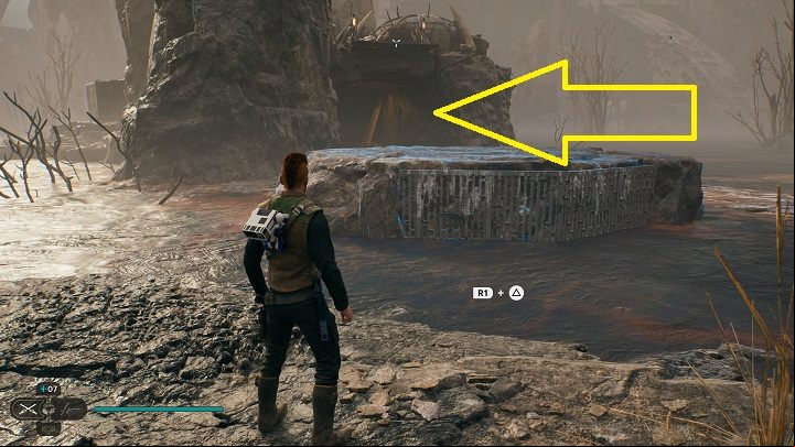 Turn away from the above-described finds, and you will be able to see a tunnel in front of you - Jedi Survivor: Viscid Bog - list of secrets - Koboh - Star Wars Jedi Survivor guide