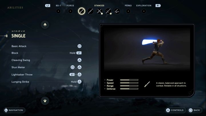 Cal uses a single-handed lightsaber - Star Wars Jedi Survivor: Lightsaber combat stances - Basics - Star Wars Jedi Survivor guide