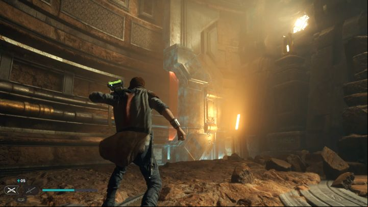On the right is an interactive block in the shape of ) - Jedi Survivor: Opening the Gate at the Buried Refuge - Puzzles - Star Wars Jedi Survivor guide