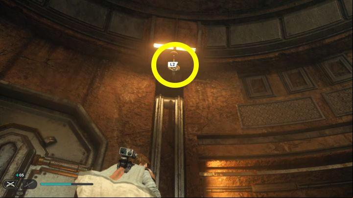 You must now quickly use the Force pull on the right object with a rope - shown in the screenshot - Jedi Survivor: Opening the Gate at the Buried Refuge - Puzzles - Star Wars Jedi Survivor guide