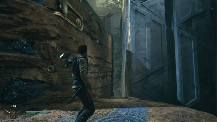 There is a little difficult section before you - you need to do 2 wall runs and then jump into a narrow tunnel that leads up (bounce off walls) - Star Wars Jedi Survivor: Find Gyro Module - Walkthorugh - Star Wars Jedi Survivor guide