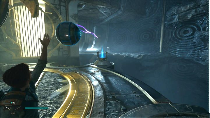 After the cut-scene, turn around to see the sphere which you've used moments ago and Pull it again - Star Wars Jedi Survivor: Find Gyro Module - Walkthorugh - Star Wars Jedi Survivor guide