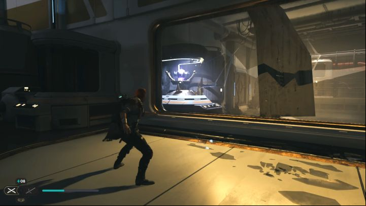 Turn around and you'll notice an orb amplifier behind a large cracked glass wall - Jedi Survivor: Orb Amplifier puzzle in the Republic Research Laboratory - Puzzles - Star Wars Jedi Survivor guide