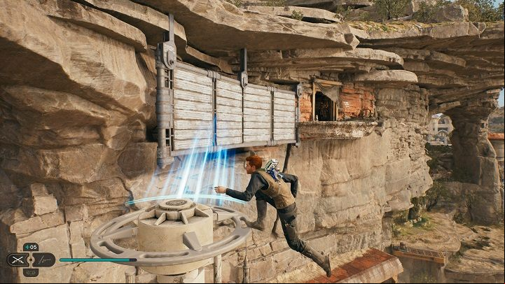 Finally, reach a runnable wall - it will lead you to a small hiding place in the rocks - Jedi Survivor: Hunters Quarry - list of secrets - Koboh - Star Wars Jedi Survivor guide