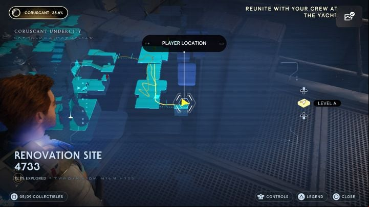 The secret is adjacent to the location where you the tutorial on using Slow Mode - Jedi Survivor: Renovation Site 4733 on Coruscant - list of secrets - Coruscant - Star Wars Jedi Survivor guide