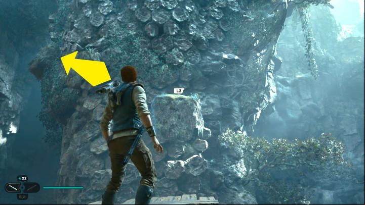 Using the Force, you must pull out rock formations from the wall and jump between them - Star Wars Jedi Survivor: The Forest Array - Walkthorugh - Star Wars Jedi Survivor guide
