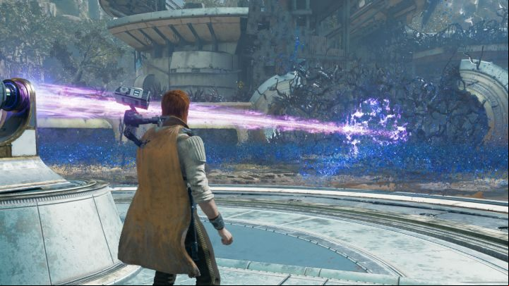 You can optionally unlock the path to the first meditation point or immediately use the beam to destroy the side barrier - Star Wars Jedi Survivor: The Forest Array - Walkthorugh - Star Wars Jedi Survivor guide